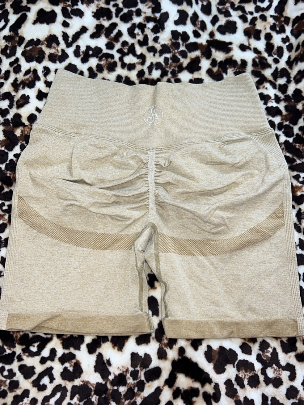 Allure High-Waist Ruched Beige Athletic Shorts